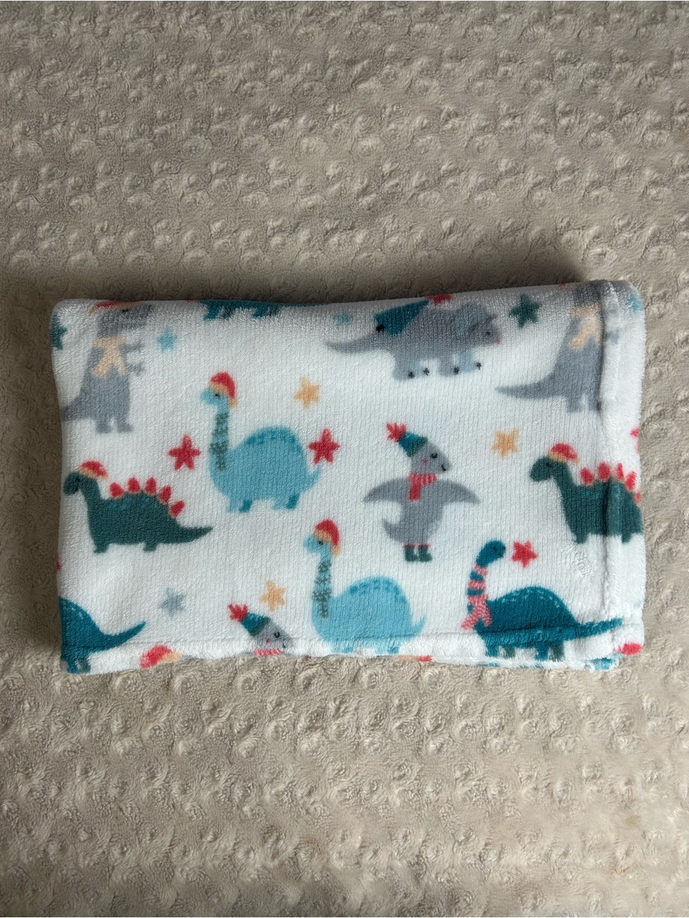 Walmart Parent's Choice Christmas Dinosaur Baby Blanket Blue White Hats Scarves